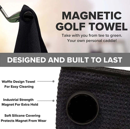 Magnetic Microfibre Golf Towel- Black