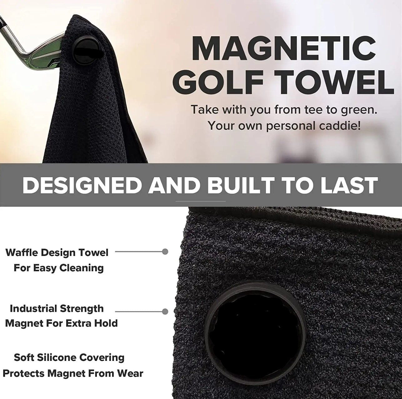 Happy Gilmore themed golf towel with magnetic button and clip