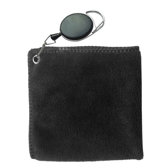 Black Golf Towel with Retractable Hook