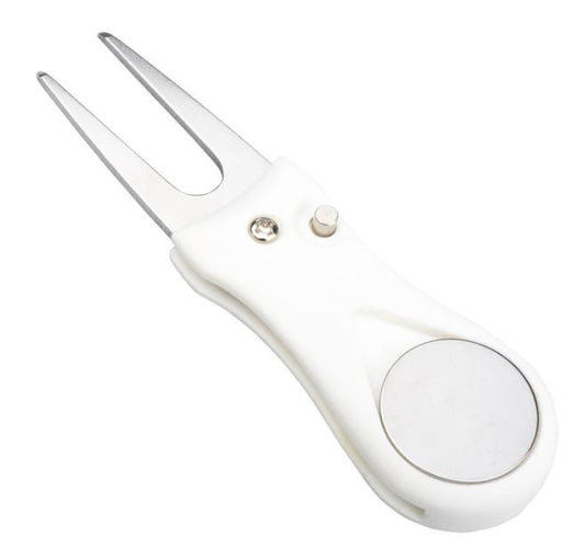 White Golf Divot Repair Tool With Ball Marker