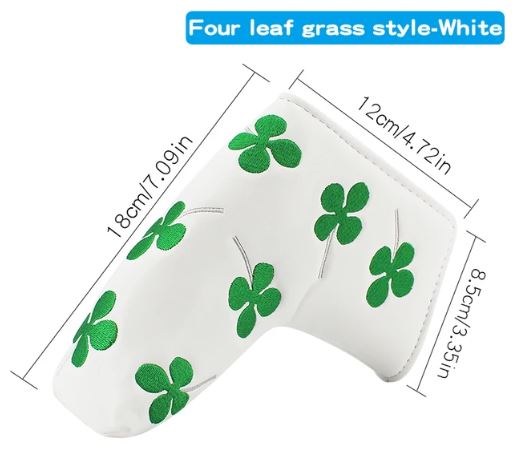 Blade style golf putter club cover- White 4 Leaf Clover