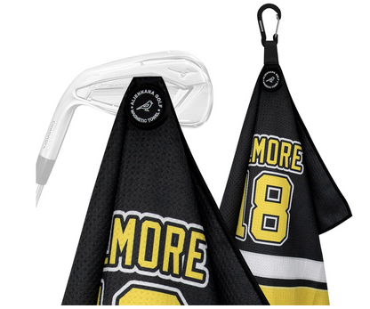 Happy Gilmore themed golf towel with magnetic button and clip